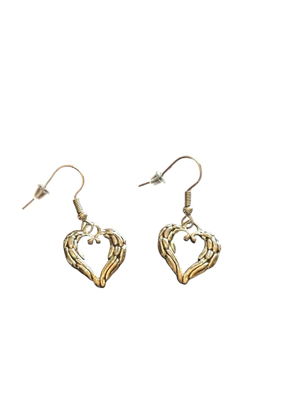 Silver Textured Hollow Center Heart Shaped Drop Earrings